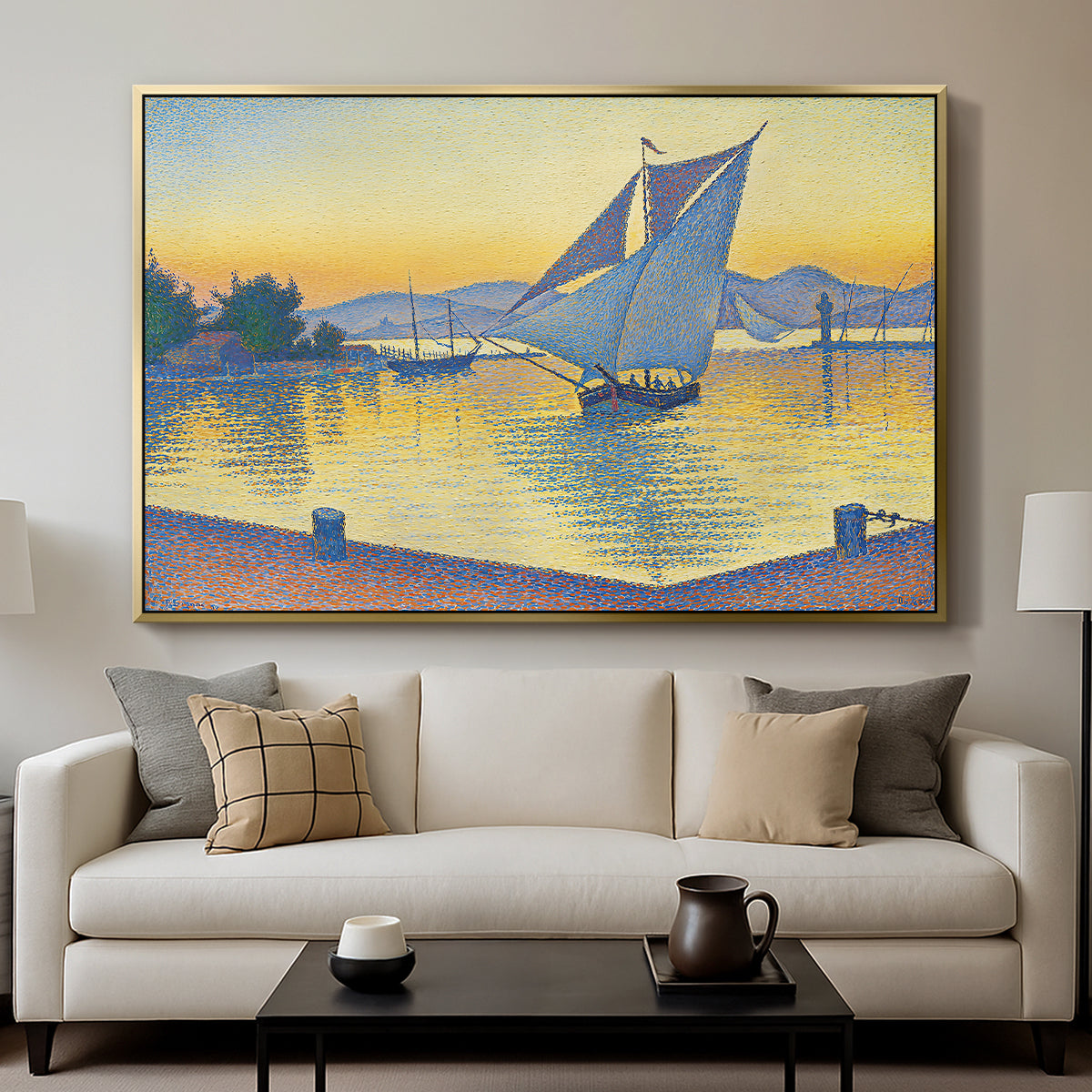 The Port at Sunset, Opus 236, Saint Tropez, 1892 - Floater Framed Canvas Print