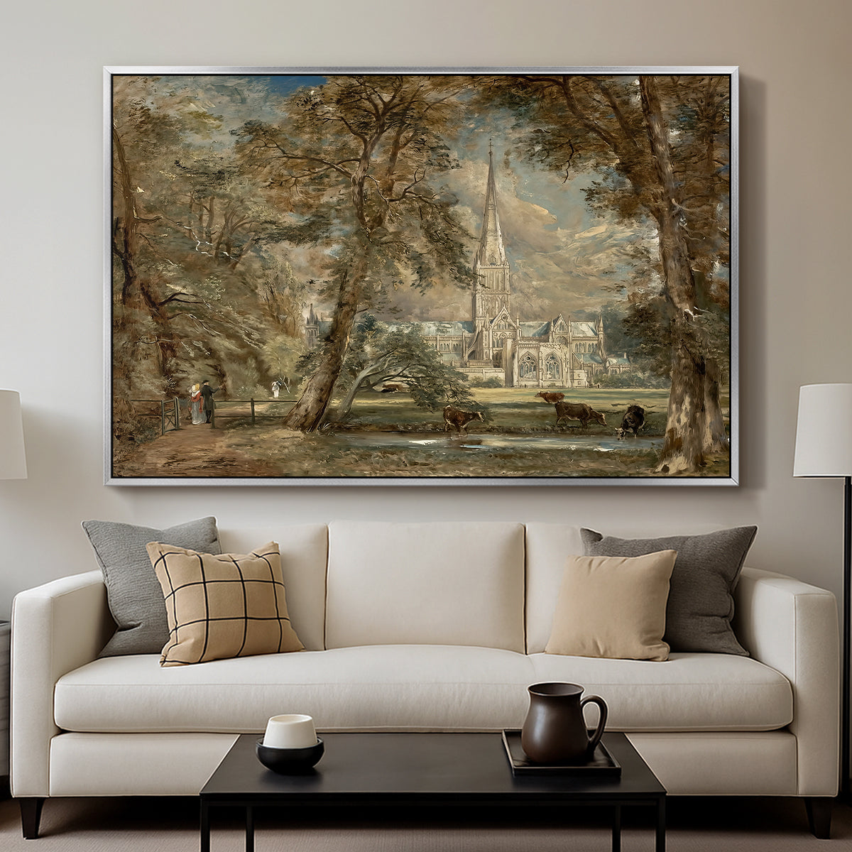 Salisbury Cathedral from the Bishop's Grounds, c. 1822-1823 - Floater Framed Canvas Print
