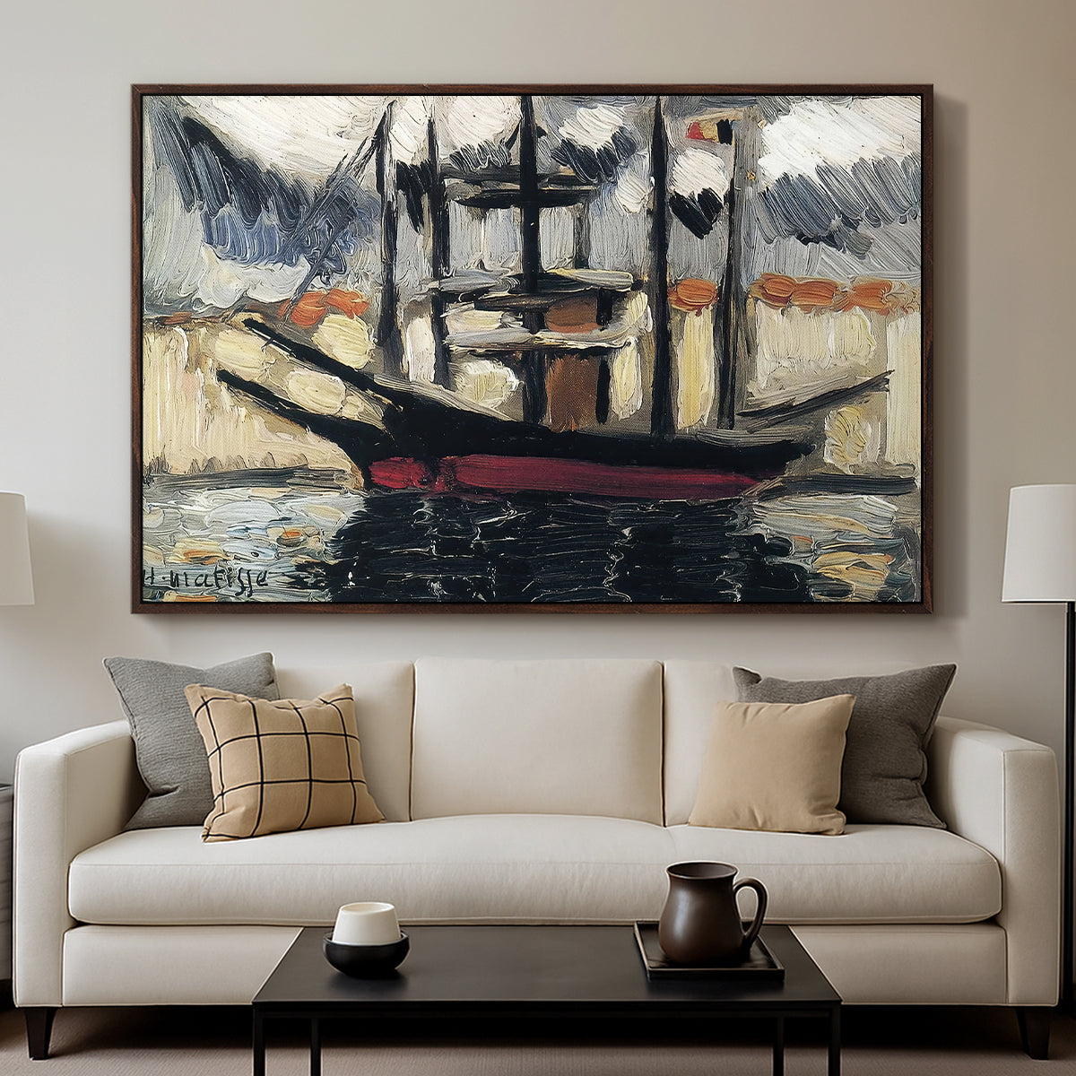 Two Boats Side by Side, Port of Marseilles, c. 1916 - Floater Framed Canvas Print