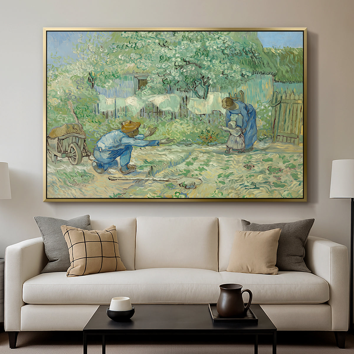 First Steps after Millet, 1890 - Floater Framed Canvas Print