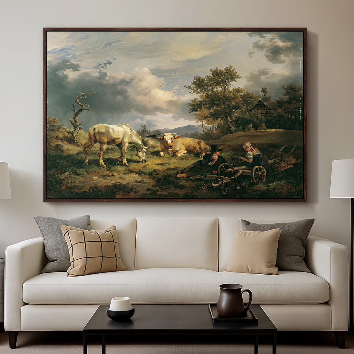 Young Peasant Couple Resting in the Field, 1829 - Floater Framed Canvas Print