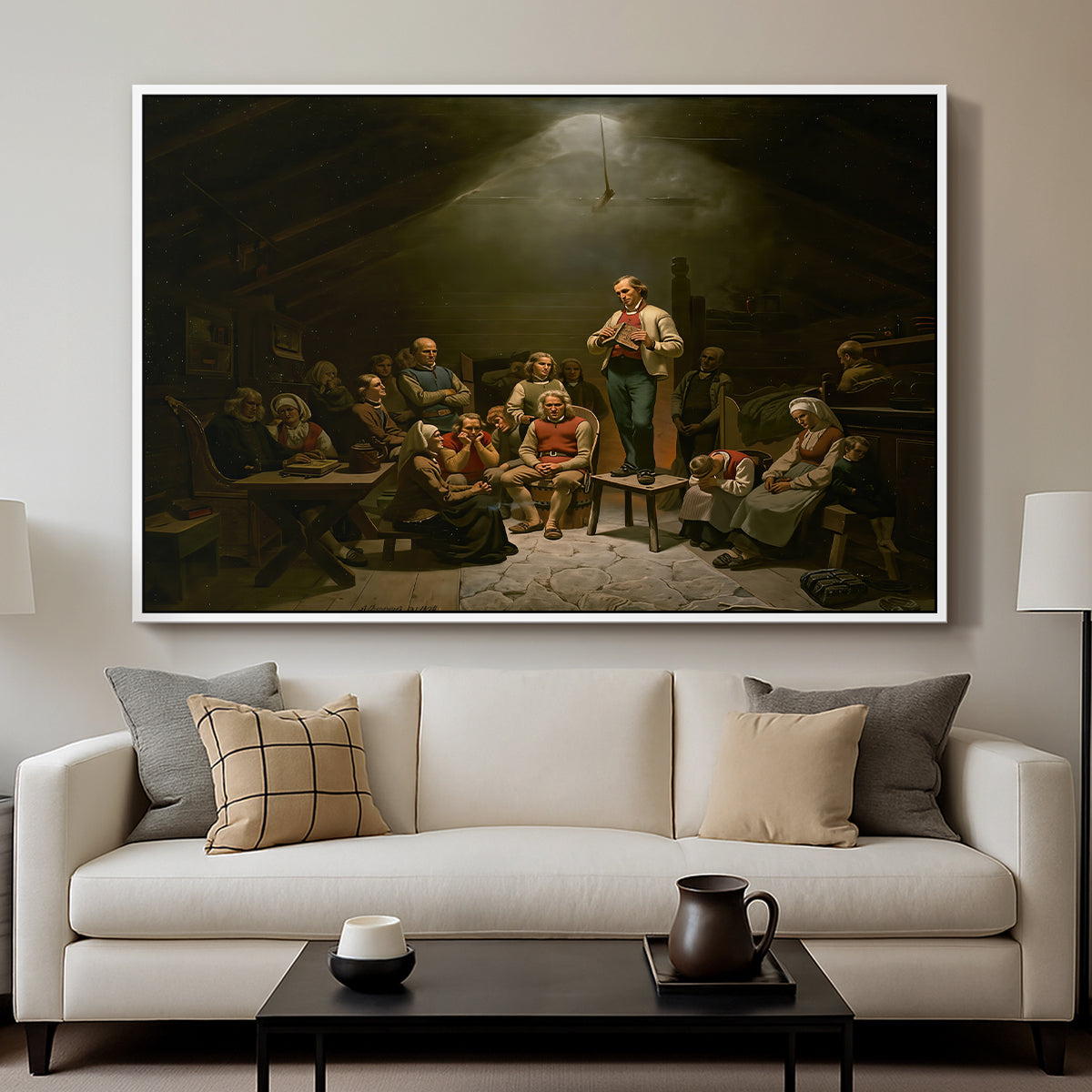 Low Church Devotion (Haugianerne), 1848 - Floater Framed Canvas Print