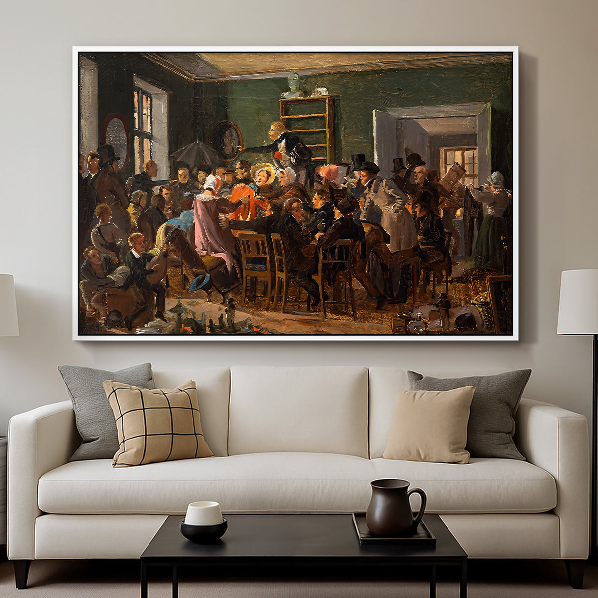 An Auction Scene, 1835 - Floater Framed Canvas Print