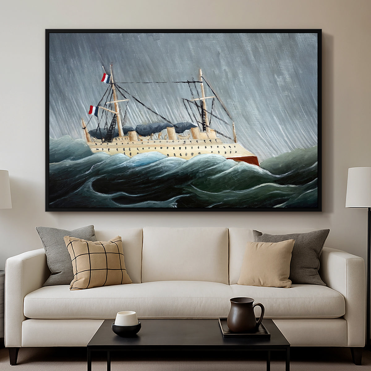 A Ship in the Storm, c. 1899 - Floater Framed Canvas Print