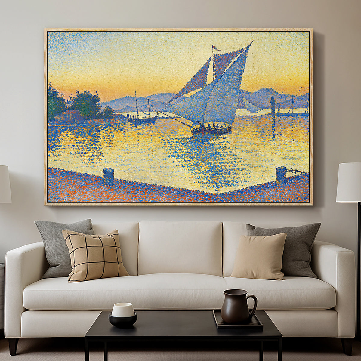 The Port at Sunset, Opus 236, Saint Tropez, 1892 - Floater Framed Canvas Print