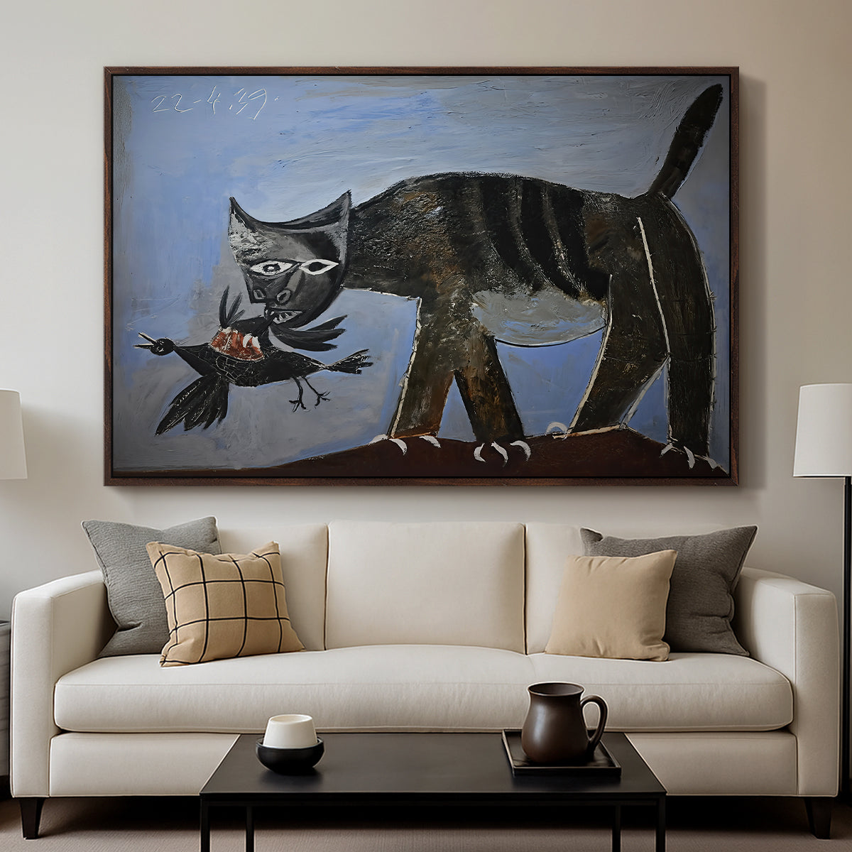 Cat Catching a Bird, 1939 - Floater Framed Canvas Print