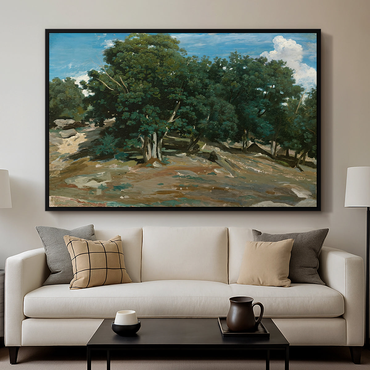 Fontainebleau: Oak Trees at Bas-Bréau, c. 1830-1835 - Floater Framed Canvas Print