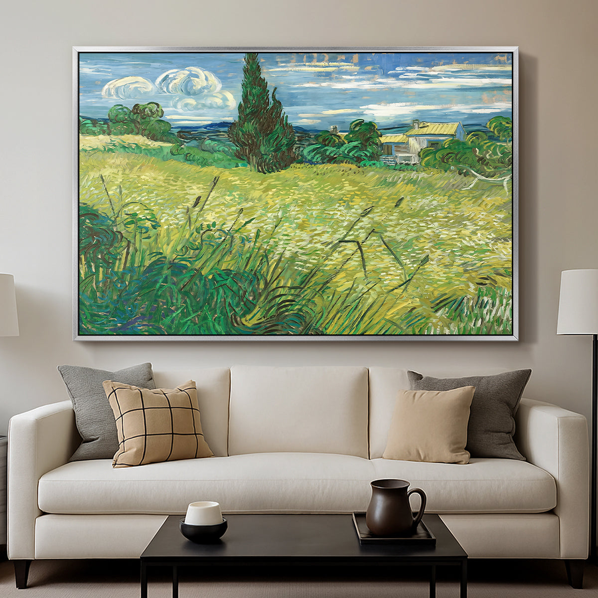 Green Wheat Field with Cypress, 1889 - Floater Framed Canvas Print