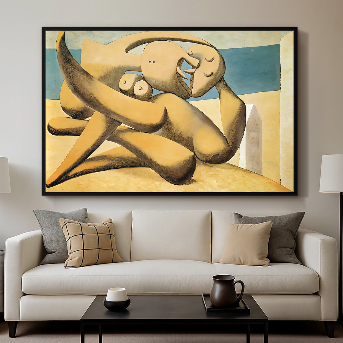 Figures at the Seaside (The Kiss), 1931 - Floater Framed Canvas Print