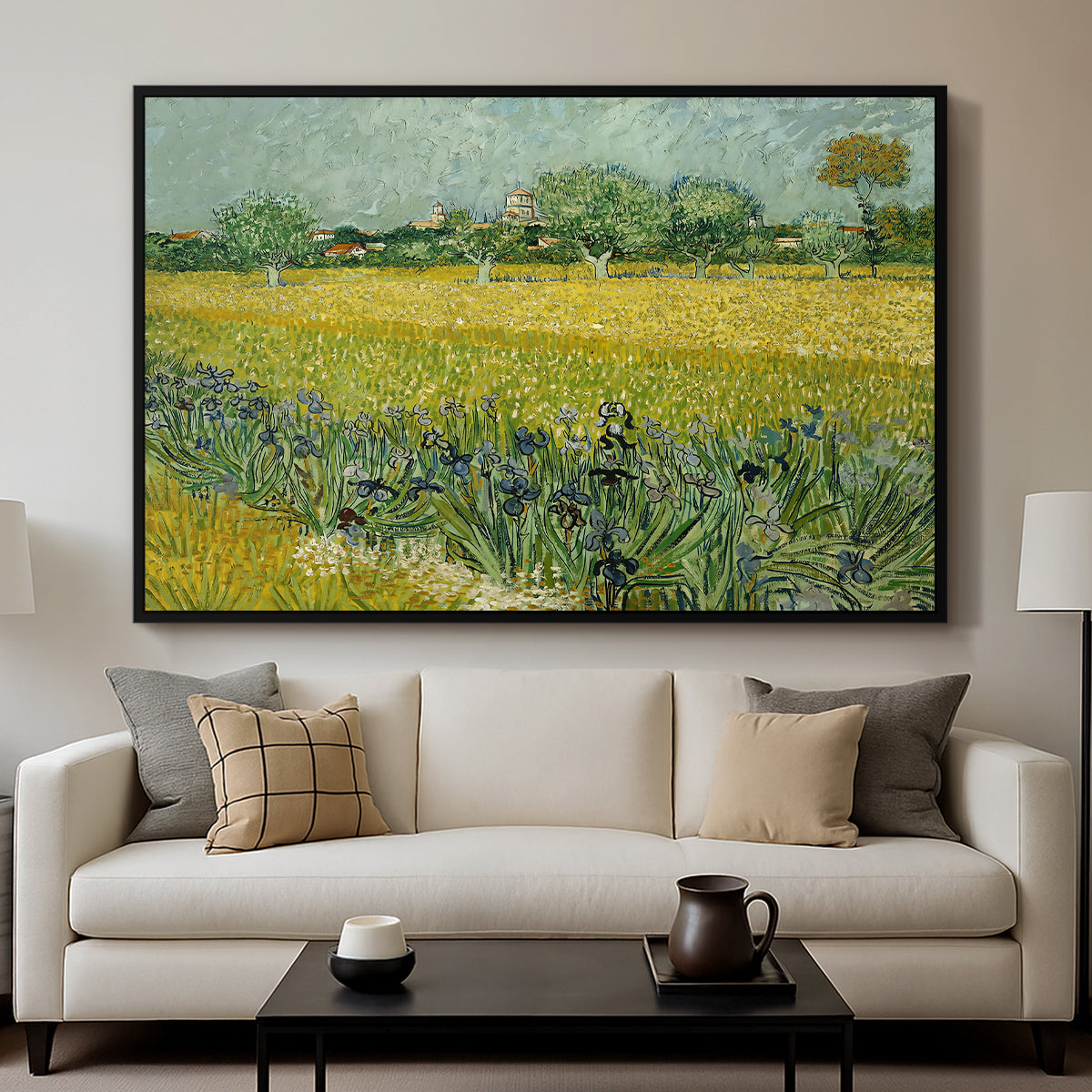 Field with Irises near Arles, 1888 - Floater Framed Canvas Print