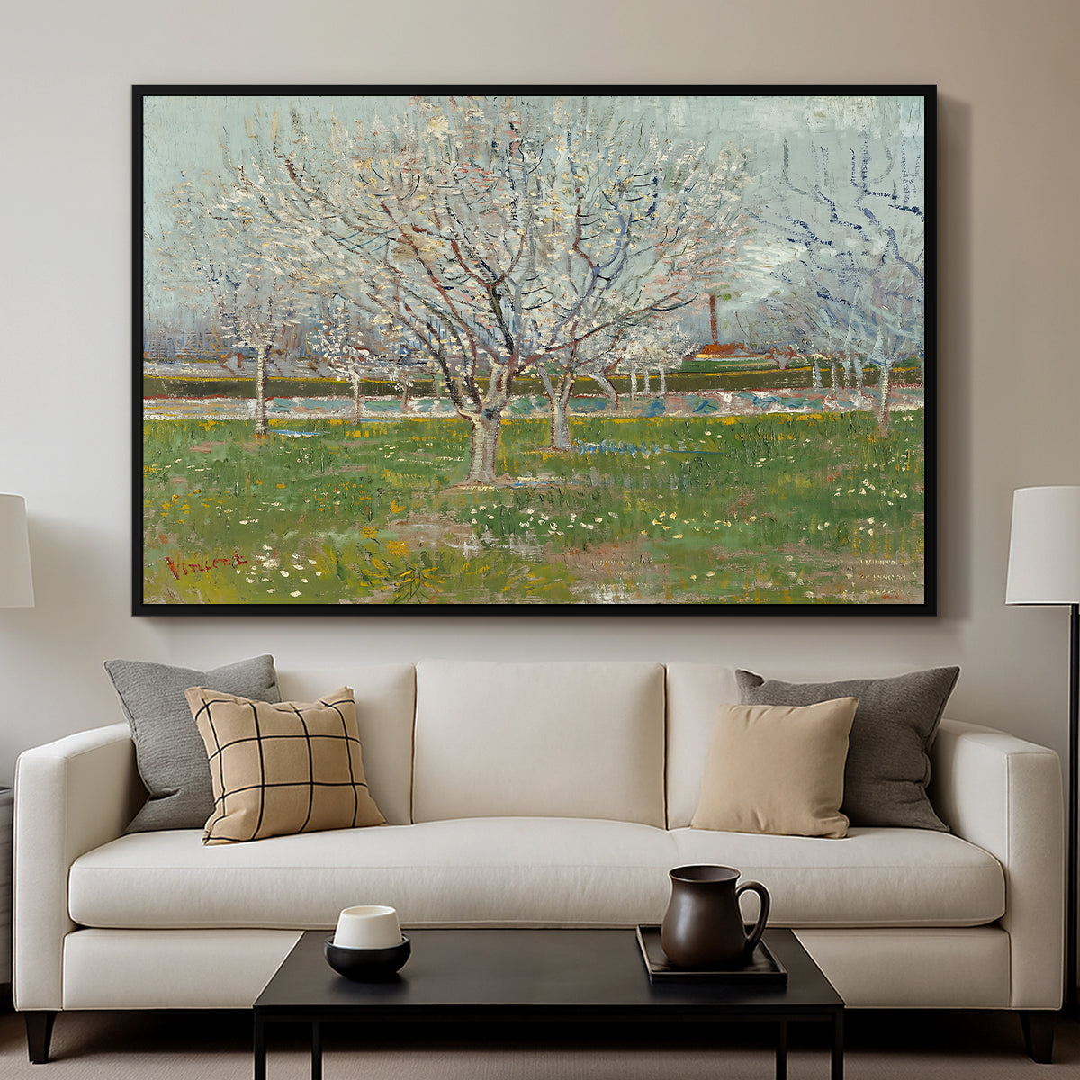 Orchard in Blossom (Plum Trees), 1888 - Floater Framed Canvas Print