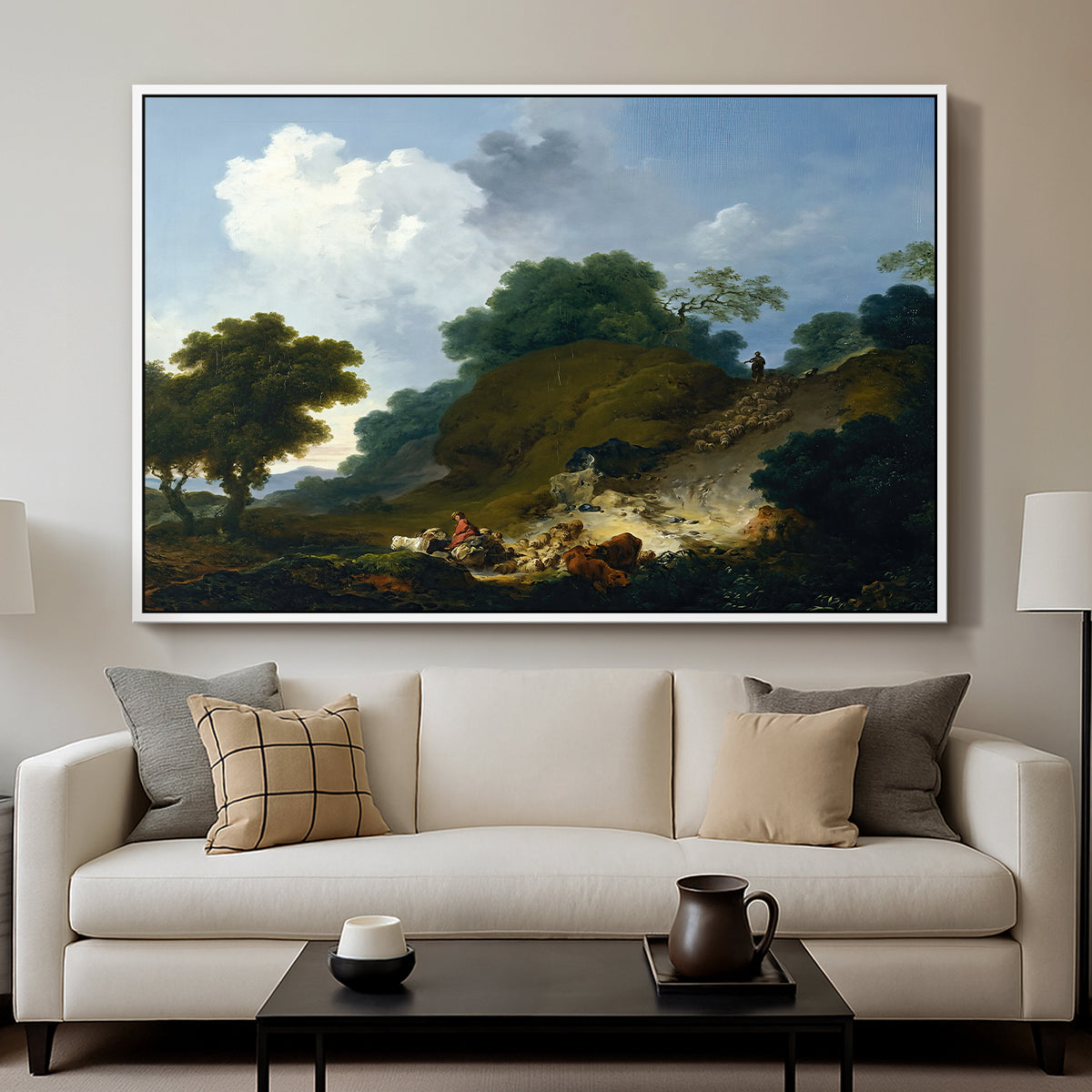 Landscape with Shepherds and Flock of Sheep, c. 1763-1765 - Floater Framed Canvas Print