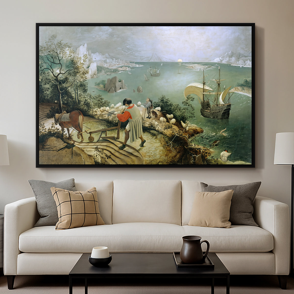 Landscape with the Fall of Icarus, c. 1560 - Floater Framed Canvas Print