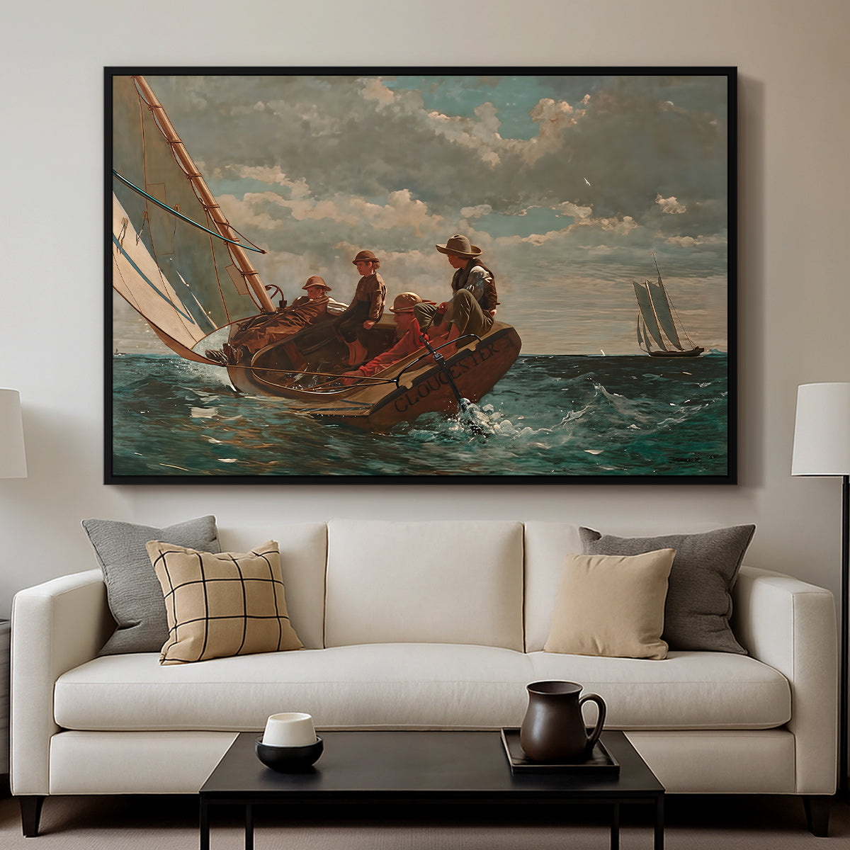 Breezing Up (A Fair Wind), 1873-1876 - Floater Framed Canvas Print