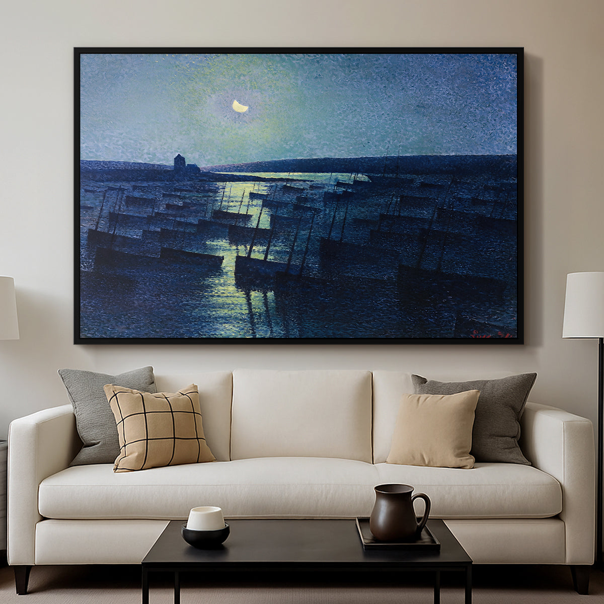 Camaret, Moonlight and Fishing Boats, 1894 - Floater Framed Canvas Print
