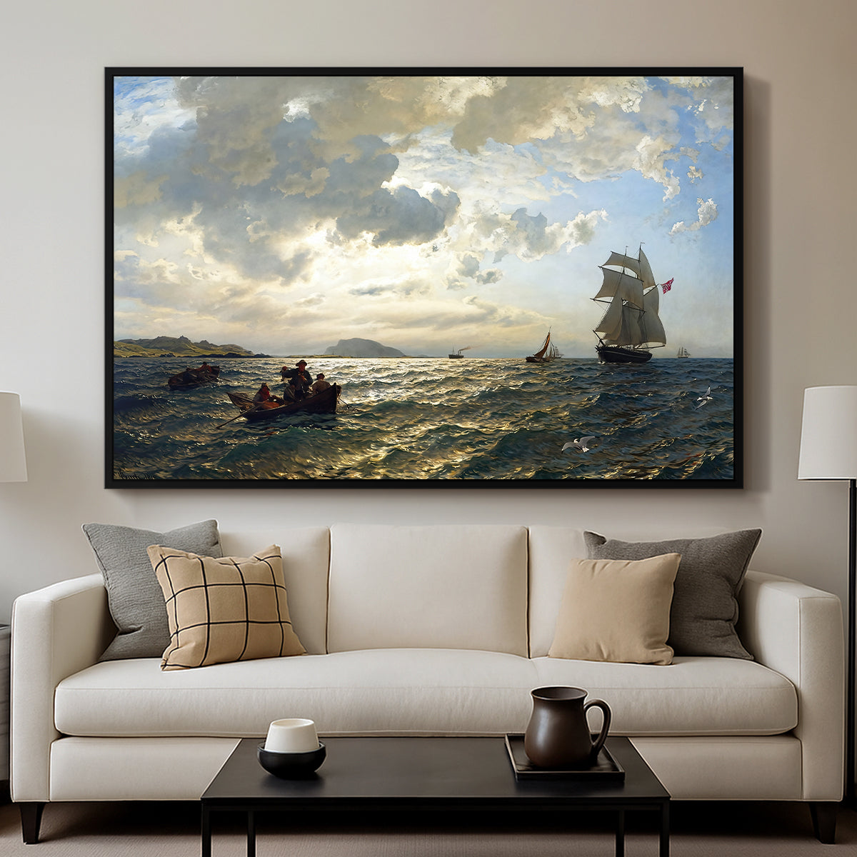 Fresh Breeze on the Norwegian Coast, 1876 - Floater Framed Canvas Print