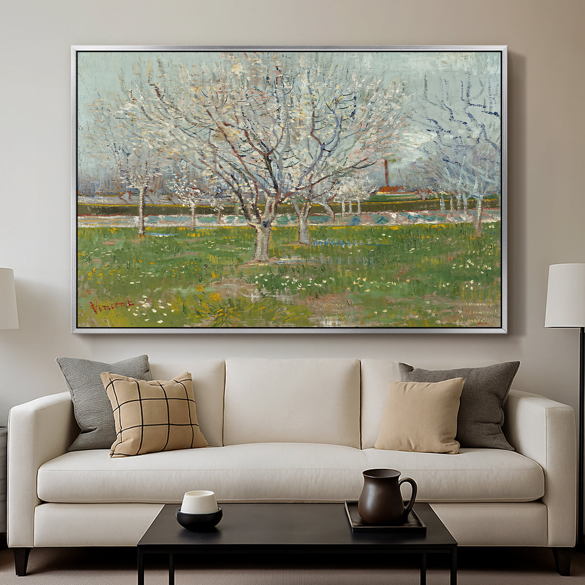 Orchard in Blossom (Plum Trees), 1888 - Floater Framed Canvas Print