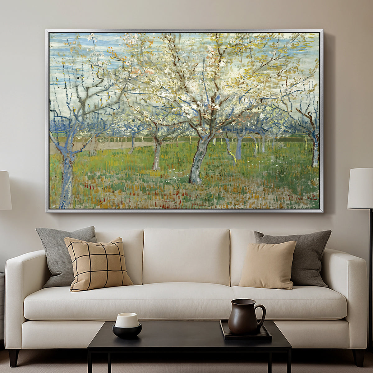The Pink Orchard, 1888 - Floater Framed Canvas Print