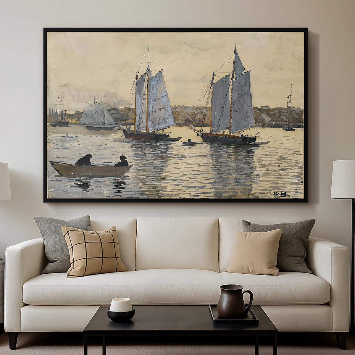 Two Schooners, Gloucester, c. 1880 - Floater Framed Canvas Print