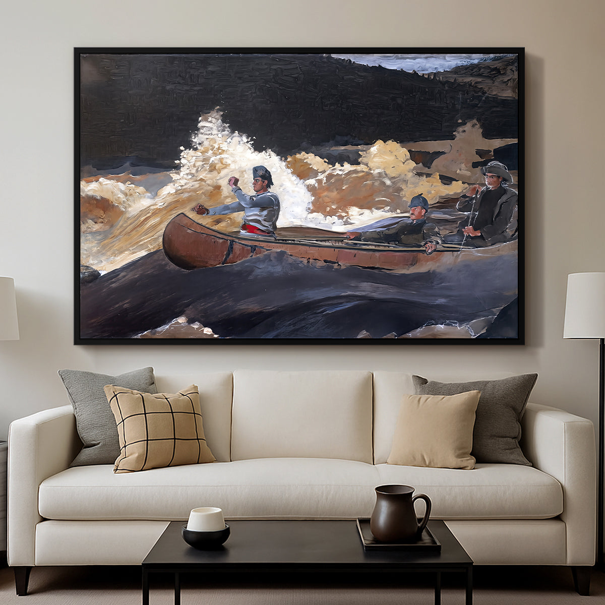 Shooting the Rapids, Saguenay River, 1905-1910 - Floater Framed Canvas Print
