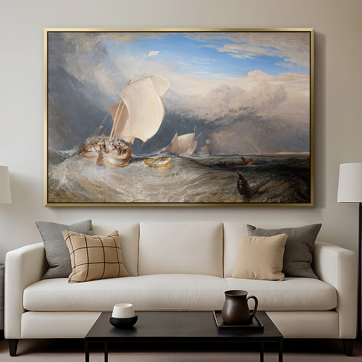 Fishing Boats with Hucksters Bargaining for Fish, 1837-1838 - Floater Framed Canvas Print
