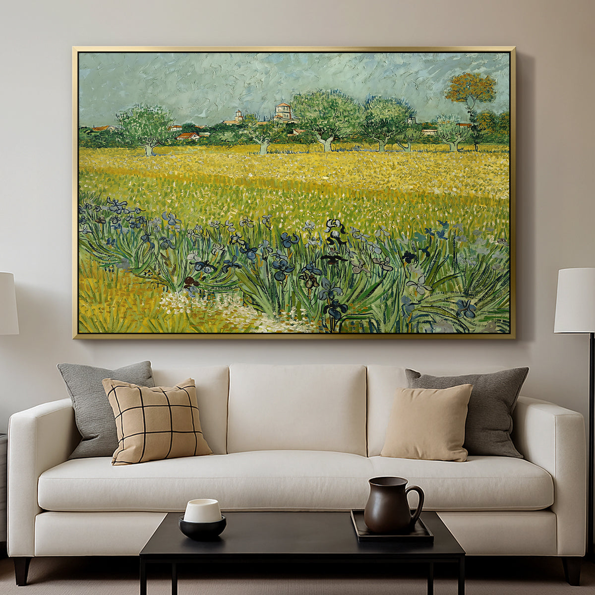 Field with Irises near Arles, 1888 - Floater Framed Canvas Print