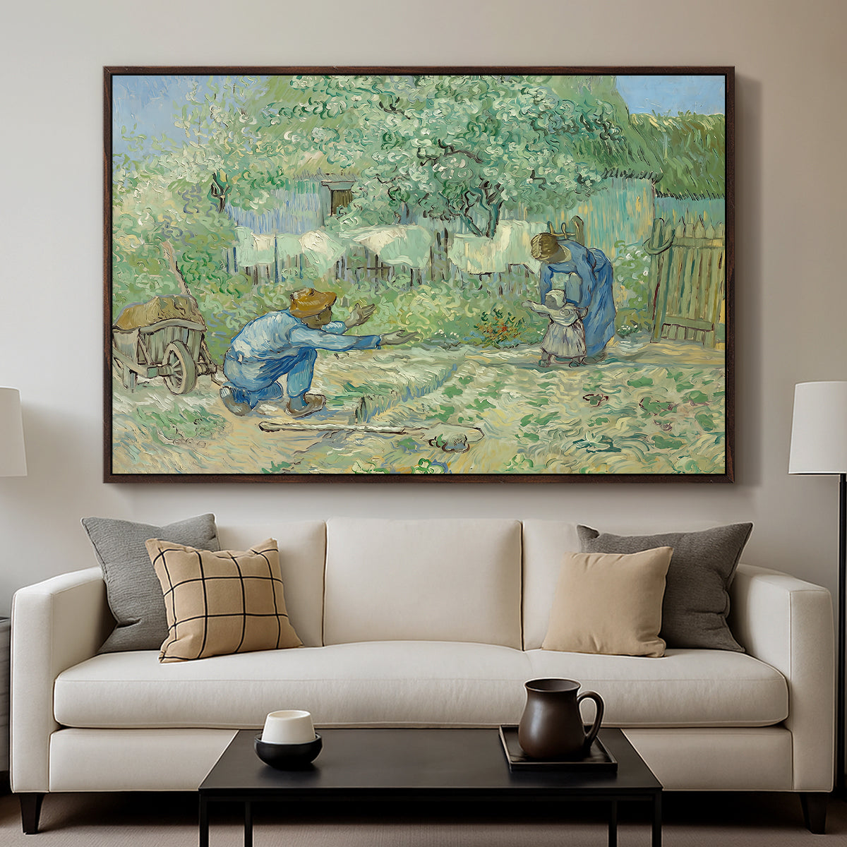 First Steps after Millet, 1890 - Floater Framed Canvas Print