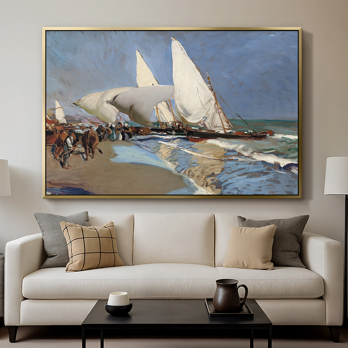 The Beach at Valencia, 1908 - Floater Framed Canvas Print