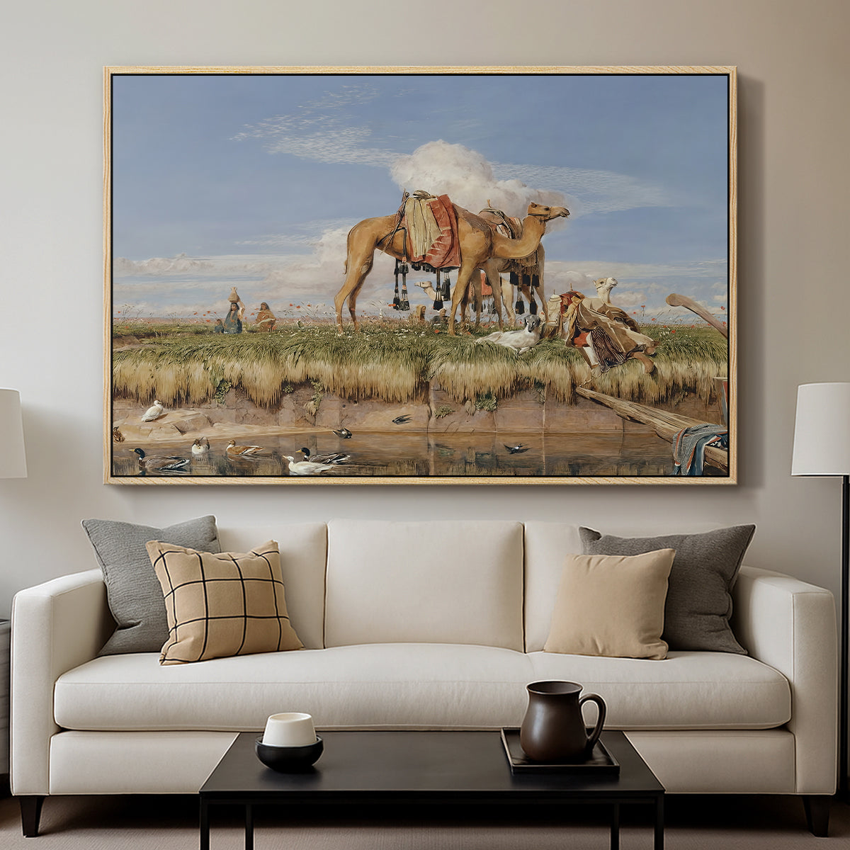 On the Banks of the Nile, Upper Egypt, 1876 - Floater Framed Canvas Print