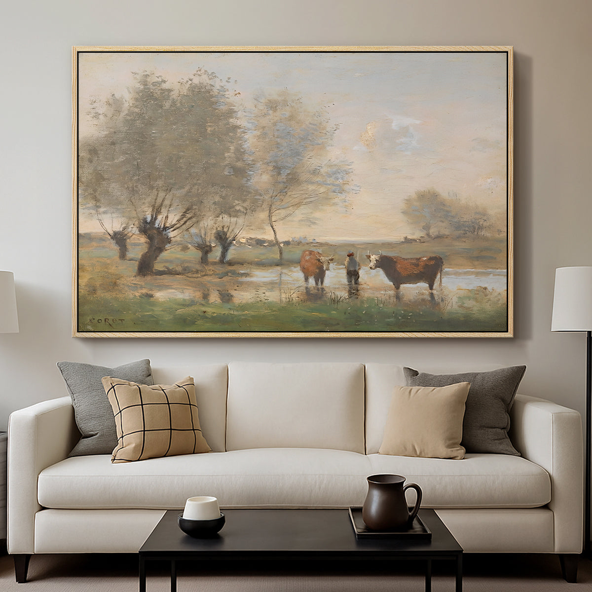 Cows in a Marshy Landscape, c. 1873-1874 - Floater Framed Canvas Print