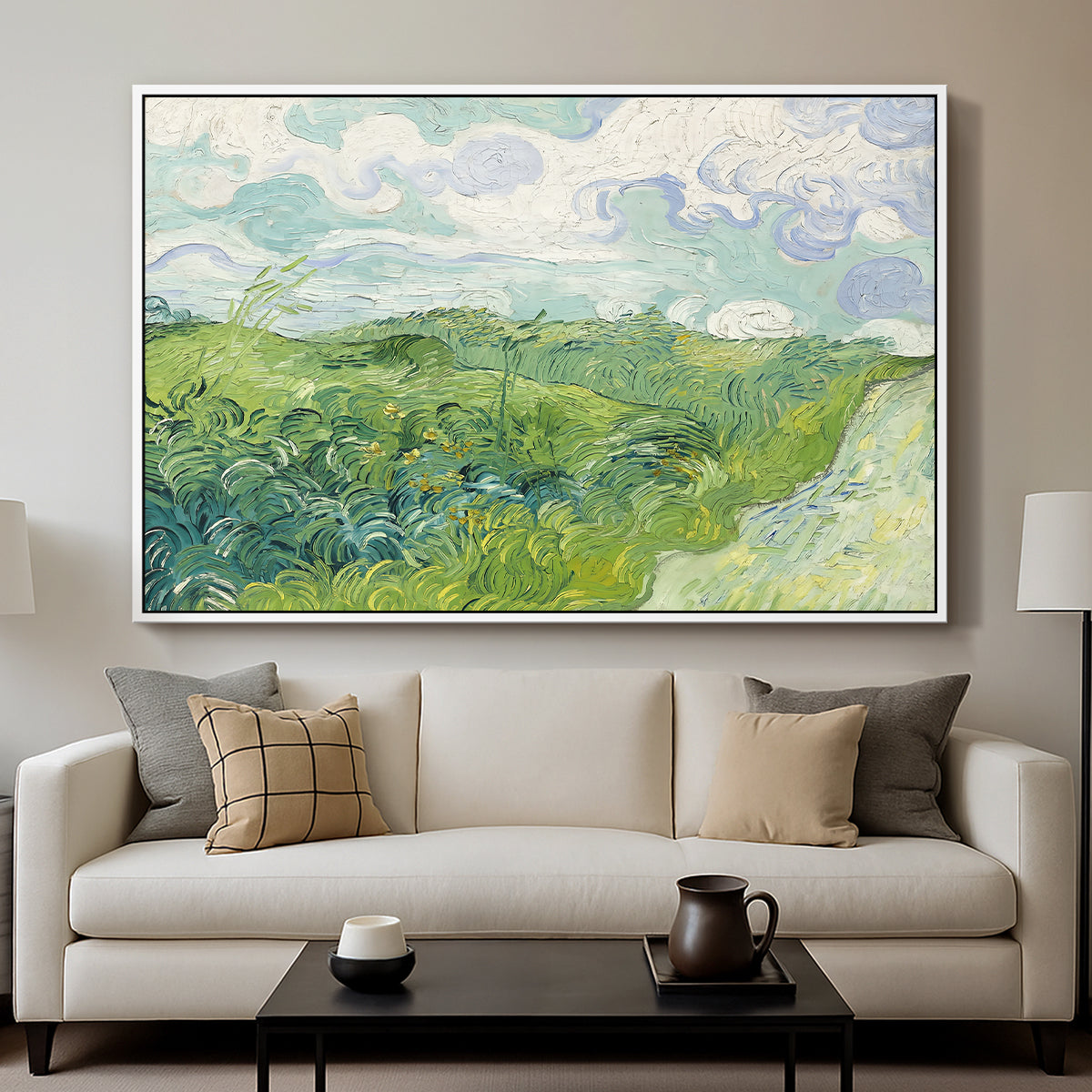 Green Wheat Field, Auvers, 1890 - Floater Framed Canvas Print