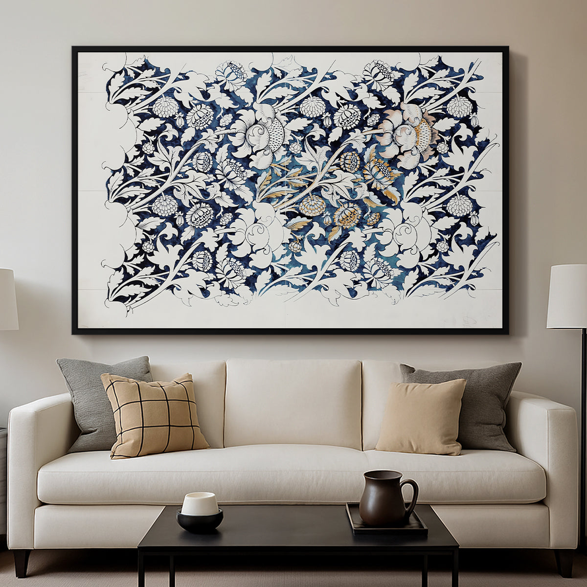 Watercolour for Printed Fabric Design: Wey, c. 1882-1883 - Floater Framed Canvas Print