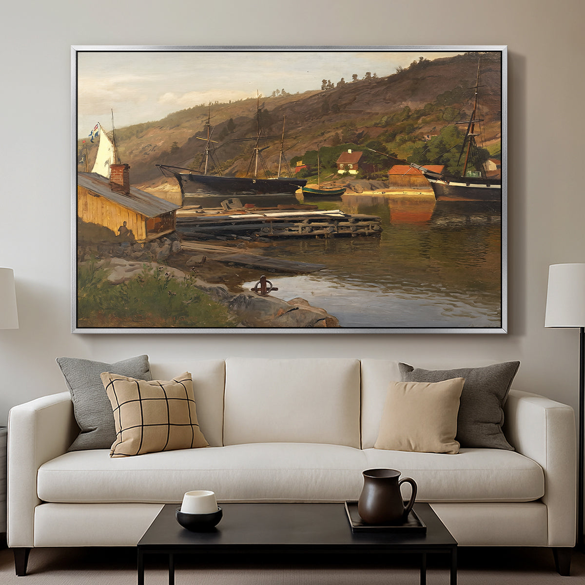 Landingsbrygge Husvik, Drøbak, 1875 - Floater Framed Canvas Print