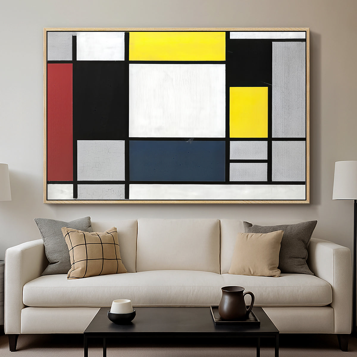 Composition with Yellow, Red, Black, Blue, and Gray, 1920 - Floater Framed Canvas Print