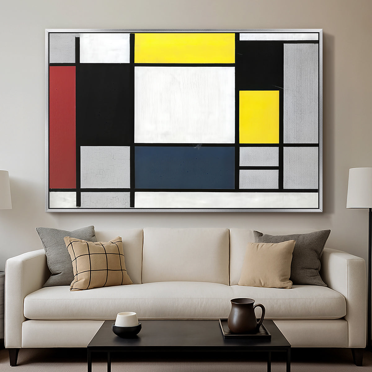 Composition with Yellow, Red, Black, Blue, and Gray, 1920 - Floater Framed Canvas Print