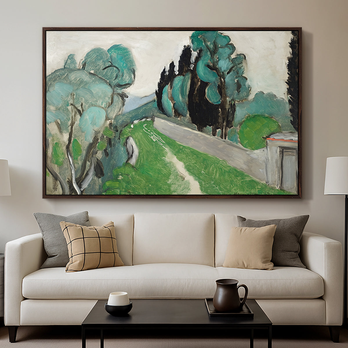 Landscape with Cypresses and Olive Trees near Nice, c. 1918 - Floater Framed Canvas Print
