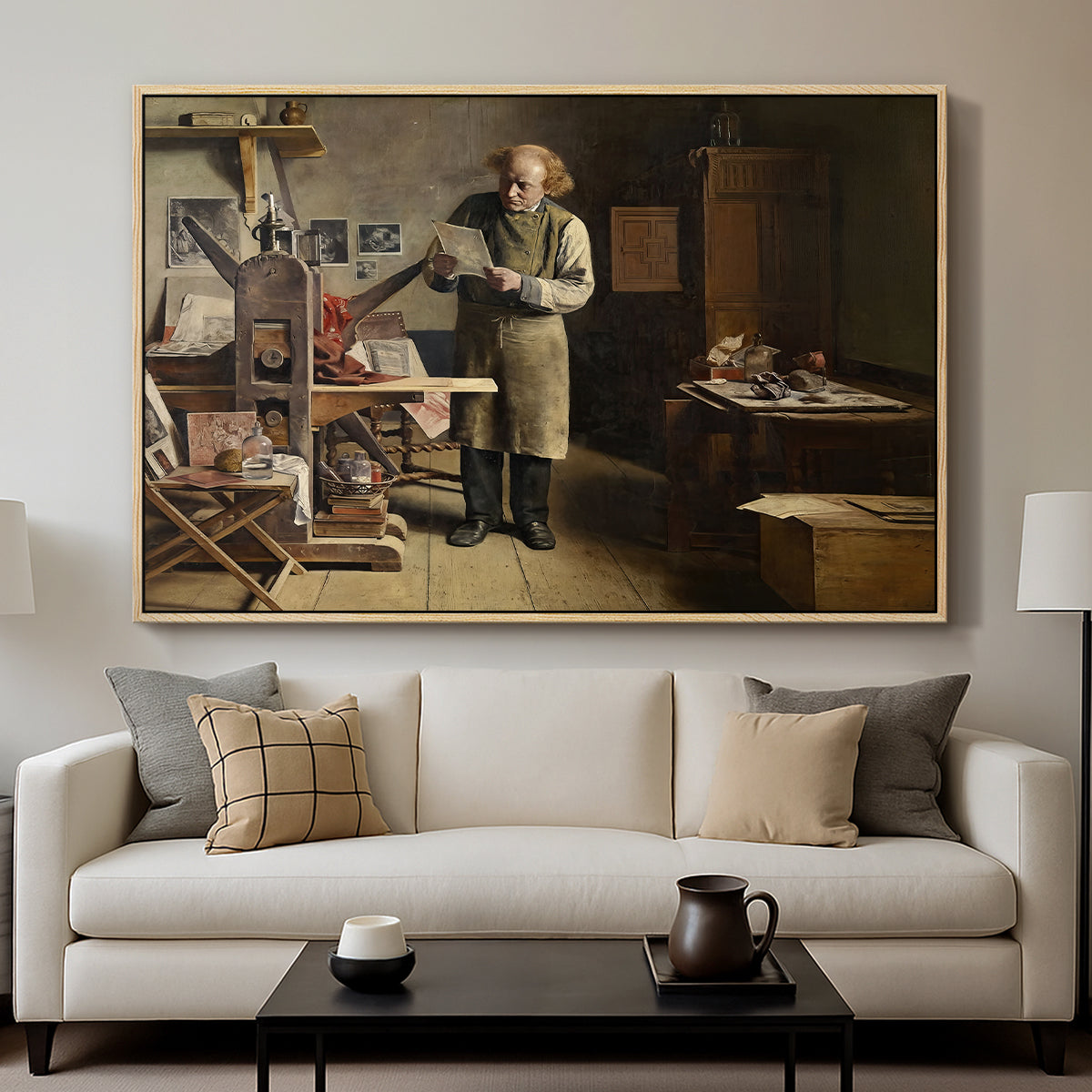 The Plate Printer, 1875 - Floater Framed Canvas Print