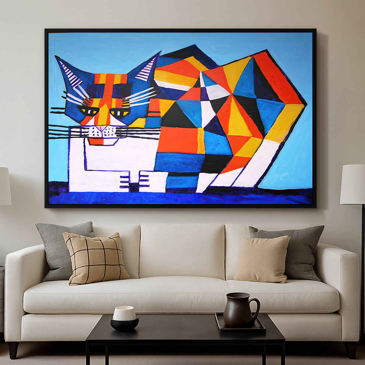 Cassie Thinking about Cubism - Floater Framed Canvas Print