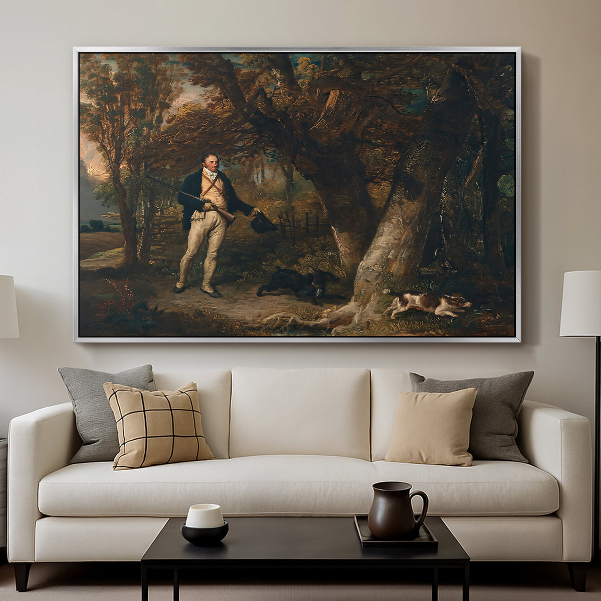 The Reverend Thomas Levett and Favourite Dogs, Cock-Shooting, 1811 - Floater Framed Canvas Print
