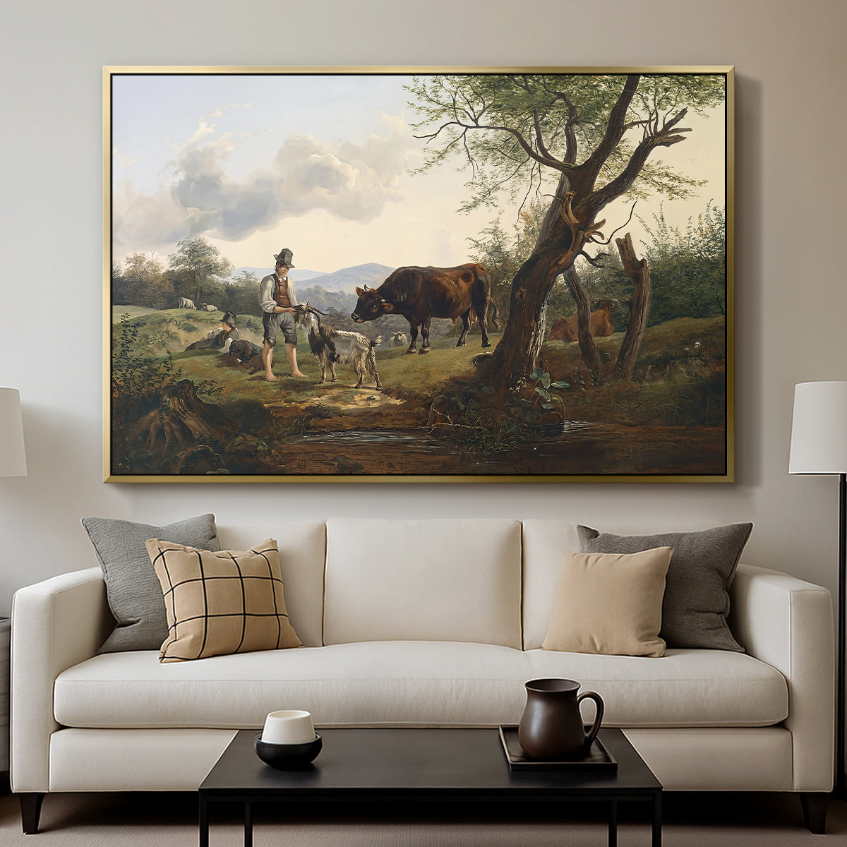 Shepherd with Billy Goat, c. 1830 - Floater Framed Canvas Print
