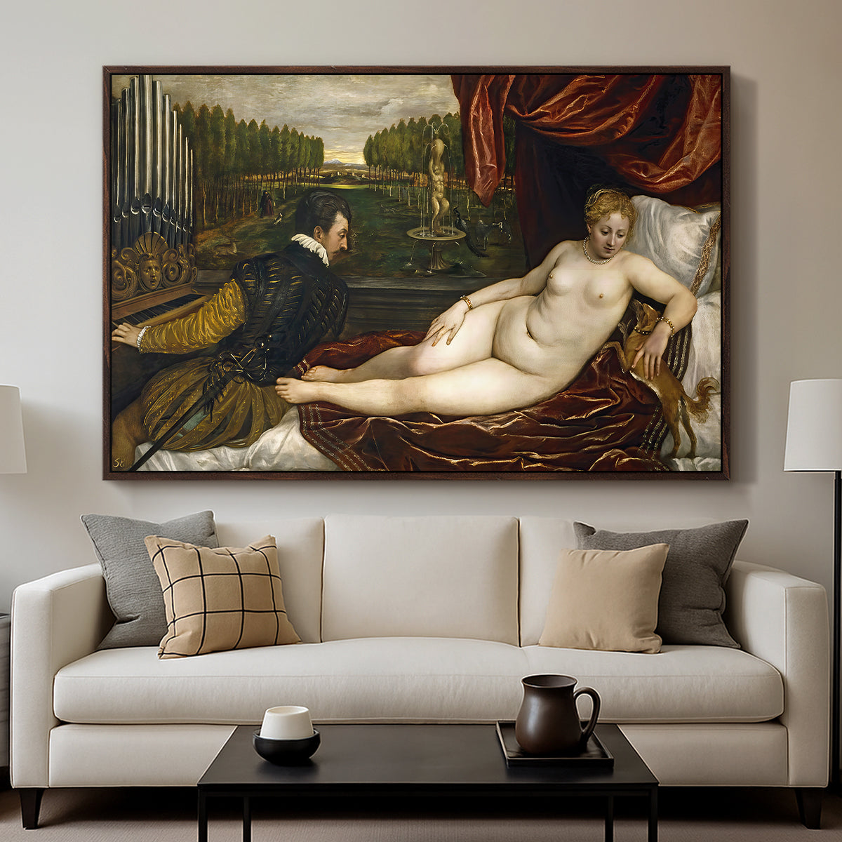 Venus with an Organist and a Dog, c. 1550 - Floater Framed Canvas Print
