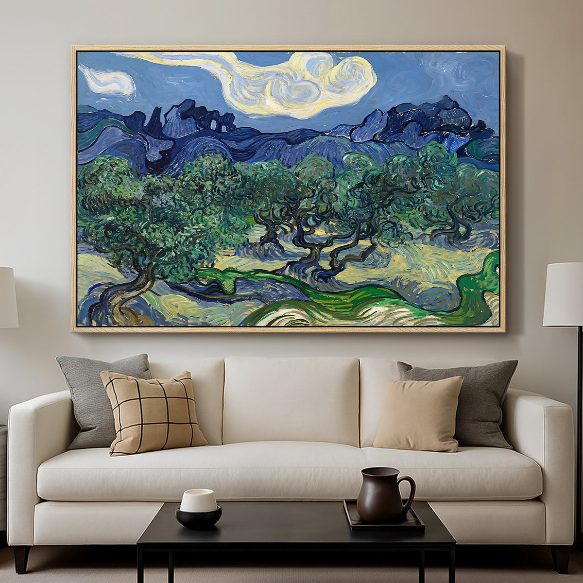 Olive Trees with the Alpilles in the Background, 1889 - Floater Framed Canvas Print