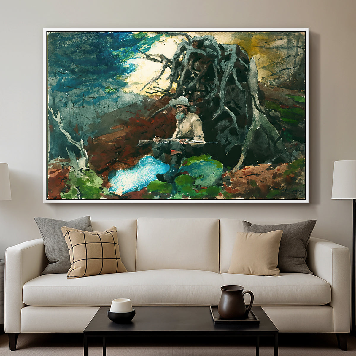 Campfire, Adirondacks, 1892 - Floater Framed Canvas Print