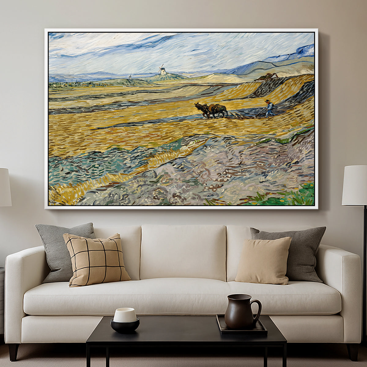 Enclosed Field with Ploughman, 1889 - Floater Framed Canvas Print