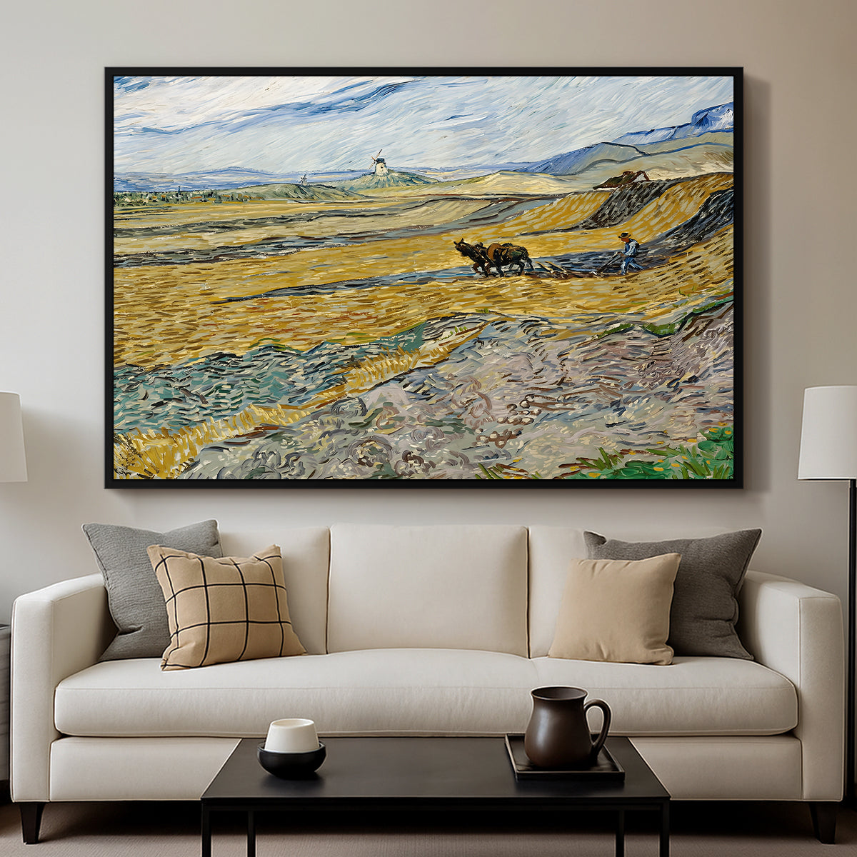 Enclosed Field with Ploughman, 1889 - Floater Framed Canvas Print