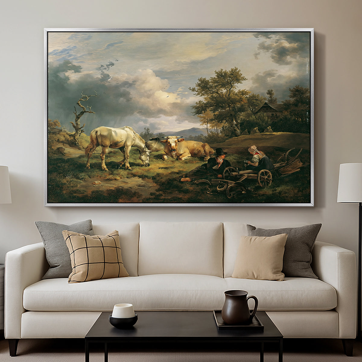 Young Peasant Couple Resting in the Field, 1829 - Floater Framed Canvas Print