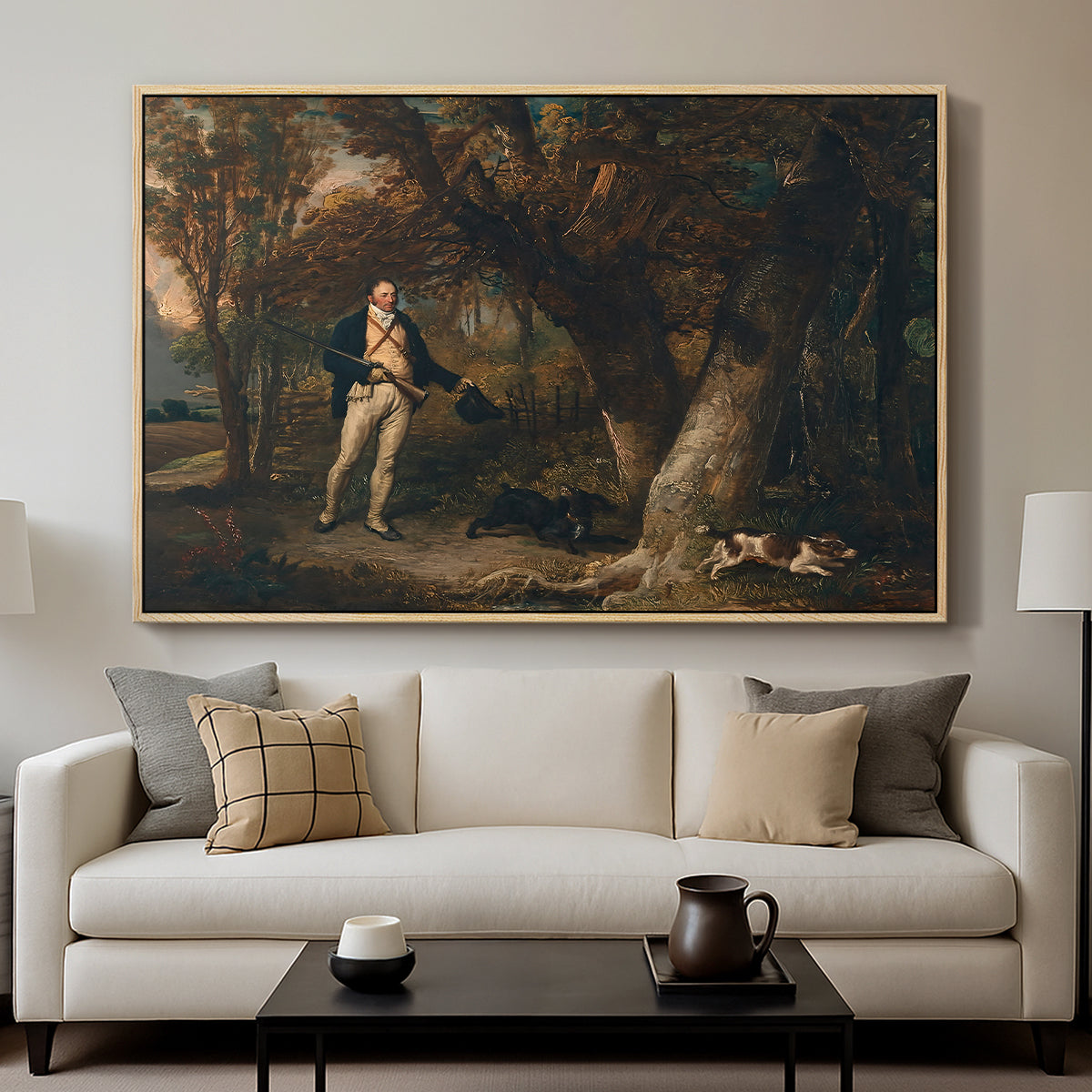 The Reverend Thomas Levett and Favourite Dogs, Cock-Shooting, 1811 - Floater Framed Canvas Print
