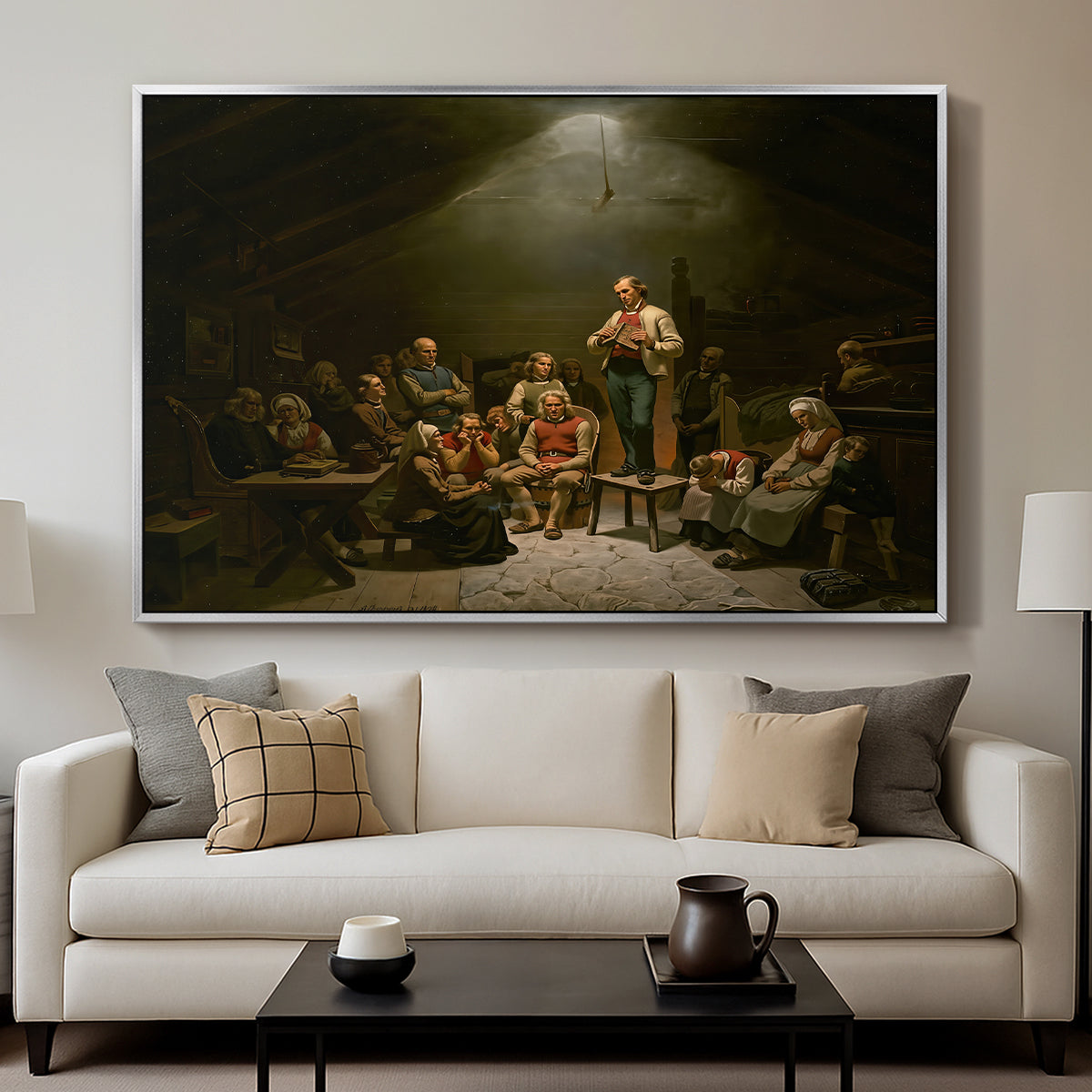 Low Church Devotion (Haugianerne), 1848 - Floater Framed Canvas Print