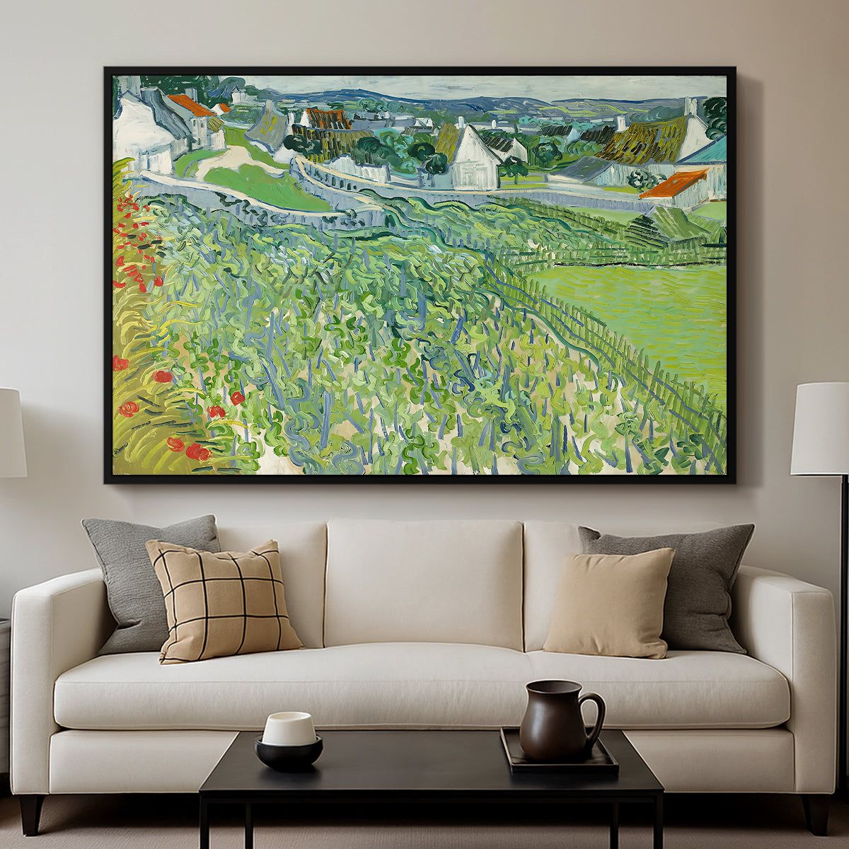 Vineyards at Auvers, 1890 - Floater Framed Canvas Print