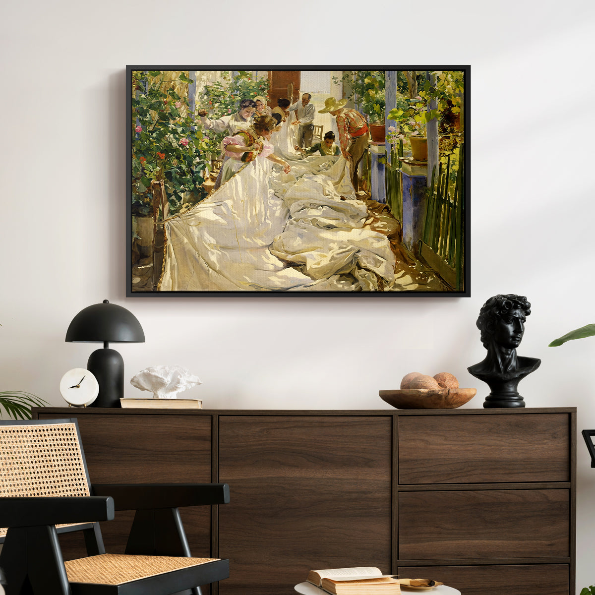 Sewing the Sail, 1896 - Floater Framed Canvas Print